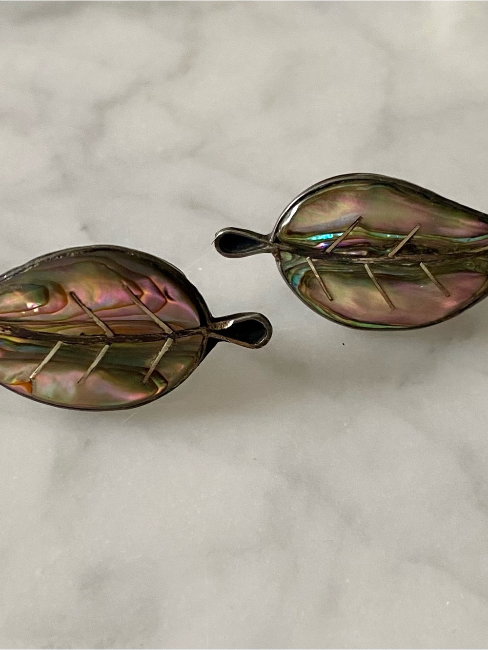 Taxco Iridescent Abalone Shell Leaf Earrings